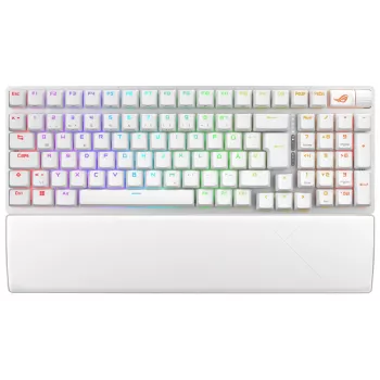 Teclado gaming ASUS ROG Strix Scope II 96 Wireless, USB + RF sem fios + Bluetooth, QWERTZ alemão, branco