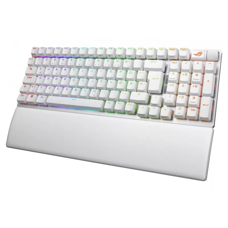 Teclado gaming ASUS ROG Strix Scope II 96 Wireless, USB + RF sem fios + Bluetooth, QWERTZ alemão, branco