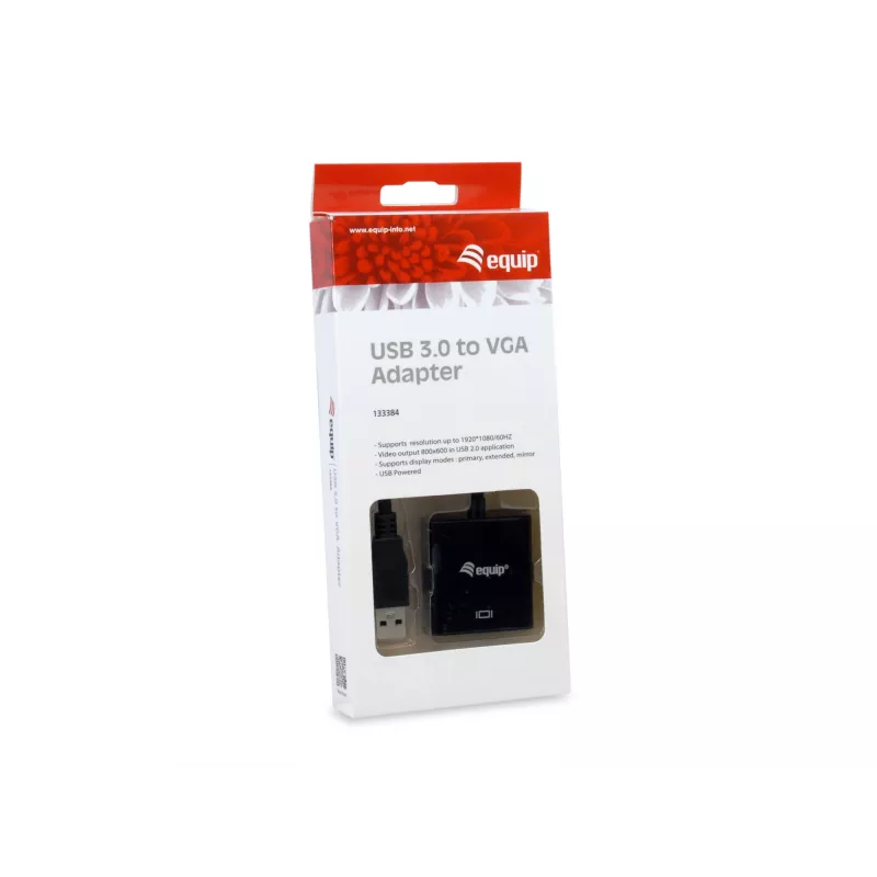Adaptador Equip USB 3.0 para VGA, 3.2 Gen 1 (3.1 Gen 1), USB Type-A, saída VGA (D-Sub), 1920 x 1080 píxeis