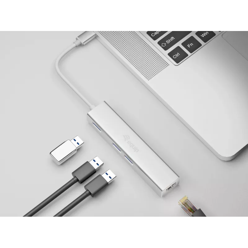 Equip 133481 hub USB-C de 3 portas USB 3.0 com adaptador Gigabit, USB 3.2 Gen 1, USB Type-A