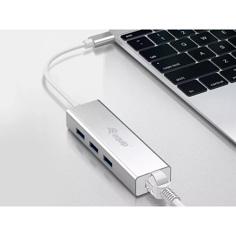 Equip 133481 hub USB-C de 3 portas USB 3.0 com adaptador Gigabit, USB 3.2 Gen 1, USB Type-A
