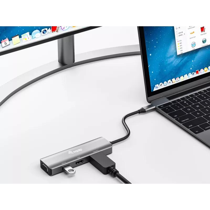 Adaptador Equip USB-C para HDMI/DisplayPort/VGA/USB, USB Type-C, saída HDMI, saída DisplayPort, saída VGA (D-Sub), 3840 x 2160 píxeis