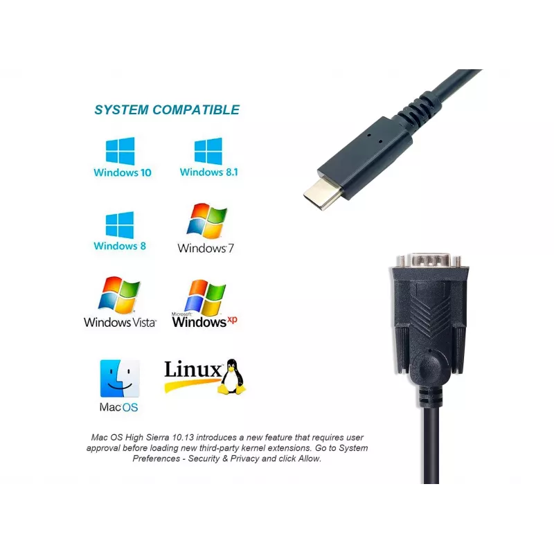 Cabo Equip USB-C para série DB9 M/M 1,5 m preto
