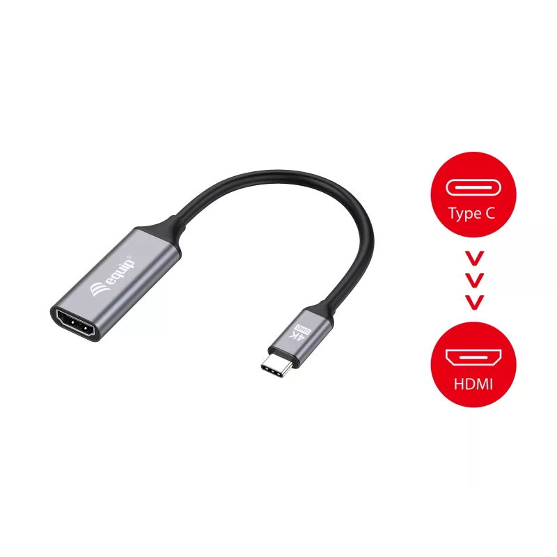 Adaptador Equip USB-C para HDMI 2.0, 4K/60 Hz, 0,15 m, USB Type-C, HDMI, ficha, conector fêmea, reto