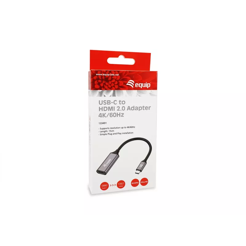 Adaptador Equip USB-C para HDMI 2.0, 4K/60 Hz, 0,15 m, USB Type-C, HDMI, ficha, conector fêmea, reto