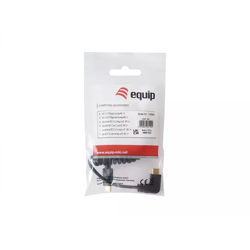 Cabo espiral Equip USB 2.0 C para C angular 90° M/M 1 m preto
