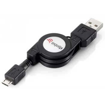 Cabo retrátil Equip USB 2.0 Type-A para Micro-B, 1,0 m, preto