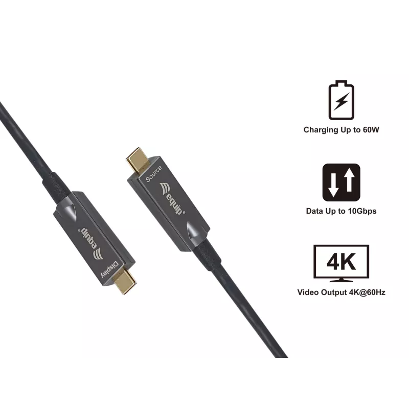 Cabo ótico ativo Equip USB-C para C, M/M, 15 m, PD 60 W, 4K/60 Hz, 10 Gbit/s, vídeo+dados+PD