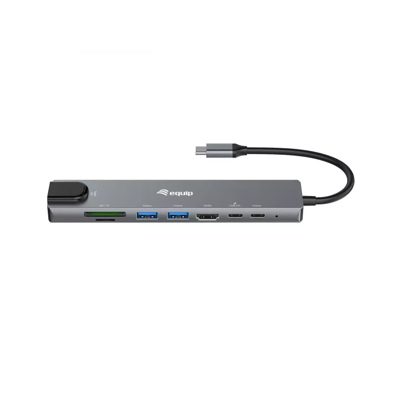 Adaptador multifunções USB-C 8 em 1 Equip, com fios, USB Type-C, 100 W, 1000 Mbit/s, 1000BASE-T, IEEE 802.3ab