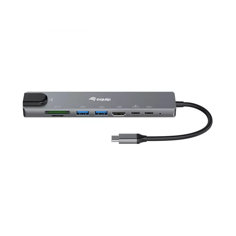 Adaptador multifunções USB-C 8 em 1 Equip, com fios, USB Type-C, 100 W, 1000 Mbit/s, 1000BASE-T, IEEE 802.3ab