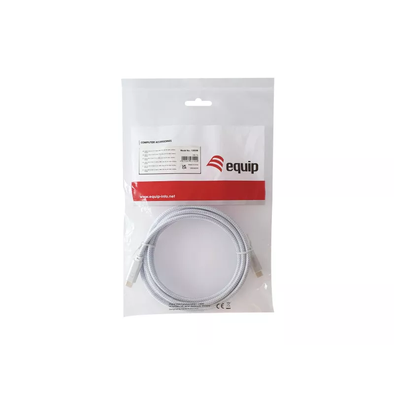 Cabo USB-C para USB-C EQUIP 3,0 m — USB 3.2 Gen 2, 10 Gbit/s, PD 100 W, 4K/60 Hz, branco