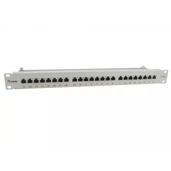 Equip Patch Panel 24 portas Cat.6A blindado, cinzento-claro, 10/100/1000Base-T(X), Gigabit Ethernet, 1000 Mbit/s, RJ-45, Cat6a, montagem em rack