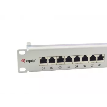 Equip Patch Panel 24 portas Cat.6A blindado, cinzento-claro, 10/100/1000Base-T(X), Gigabit Ethernet, 1000 Mbit/s, RJ-45, Cat6a, montagem em rack