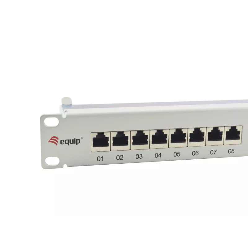 Equip Patch Panel 24 portas Cat.6A blindado, cinzento-claro, 10/100/1000Base-T(X), Gigabit Ethernet, 1000 Mbit/s, RJ-45, Cat6a, montagem em rack
