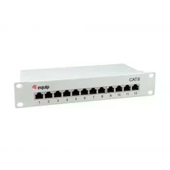Equip Patch Panel 12 portas Cat.6 blindado, cinzento-claro, Gigabit Ethernet, 1000 Mbit/s, RJ-45, Cat6, Cat6e, 1U, cinzento