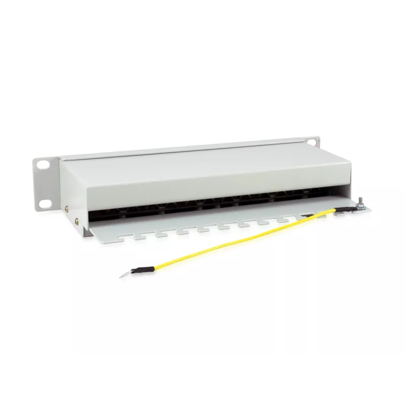 Equip Patch Panel 12 portas Cat.6 blindado, cinzento-claro, Gigabit Ethernet, 1000 Mbit/s, RJ-45, Cat6, Cat6e, 1U, cinzento