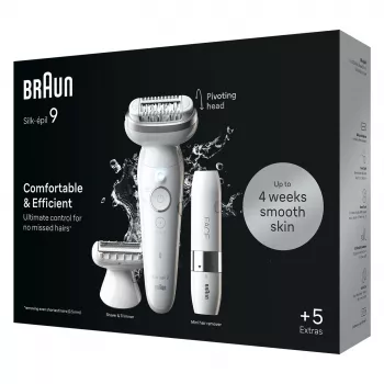 Depiladora BRAUN Silk-épil 9 SES9-341 — 40 pinças, Wet & Dry, 50 min. de bateria, 2 velocidades, branco