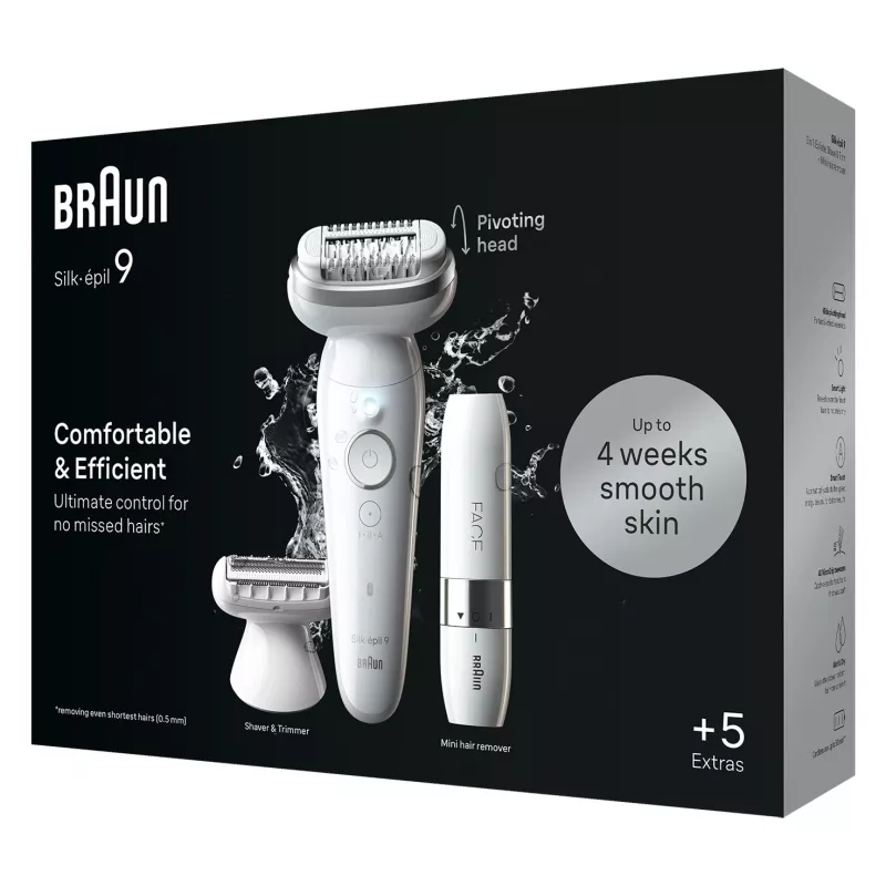 Depiladora BRAUN Silk-épil 9 SES9-341 — 40 pinças, Wet & Dry, 50 min. de bateria, 2 velocidades, branco