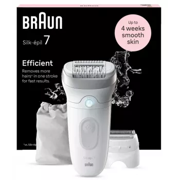 Depiladora BRAUN Silk-épil 7 7-041 — depiladora sem fios para húmido e seco com MicroGrip, massagem, máquina de barbear e aparador de biquíni, cinzento/branco