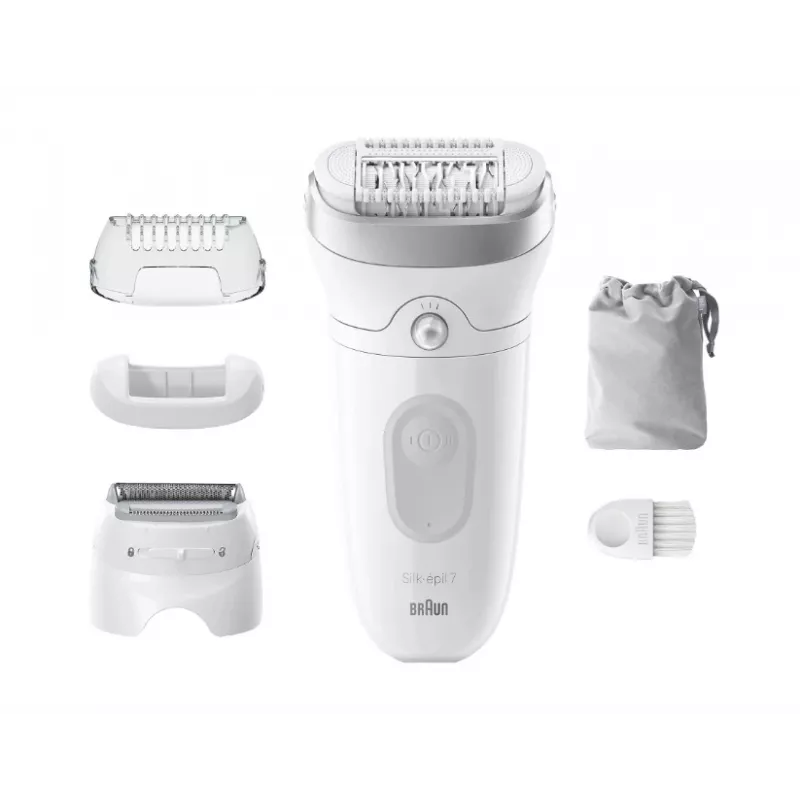 Depiladora BRAUN Silk-épil 7 7-041 — depiladora sem fios para húmido e seco com MicroGrip, massagem, máquina de barbear e aparador de biquíni, cinzento/branco