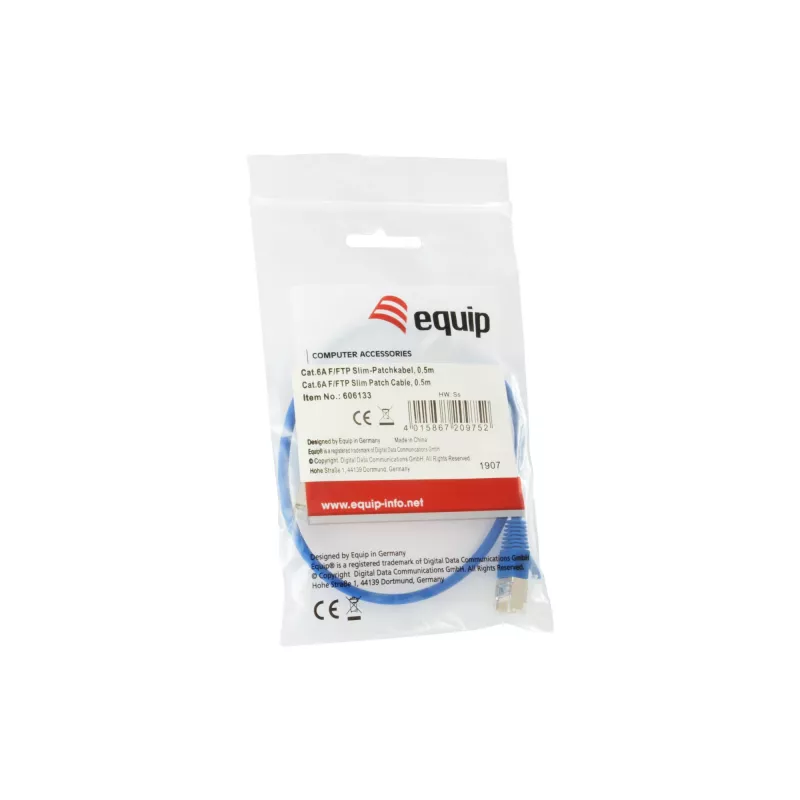 Cabo de rede Equip Cat.6A F/FTP cabo patch fino RJ-45 0,5 m azul