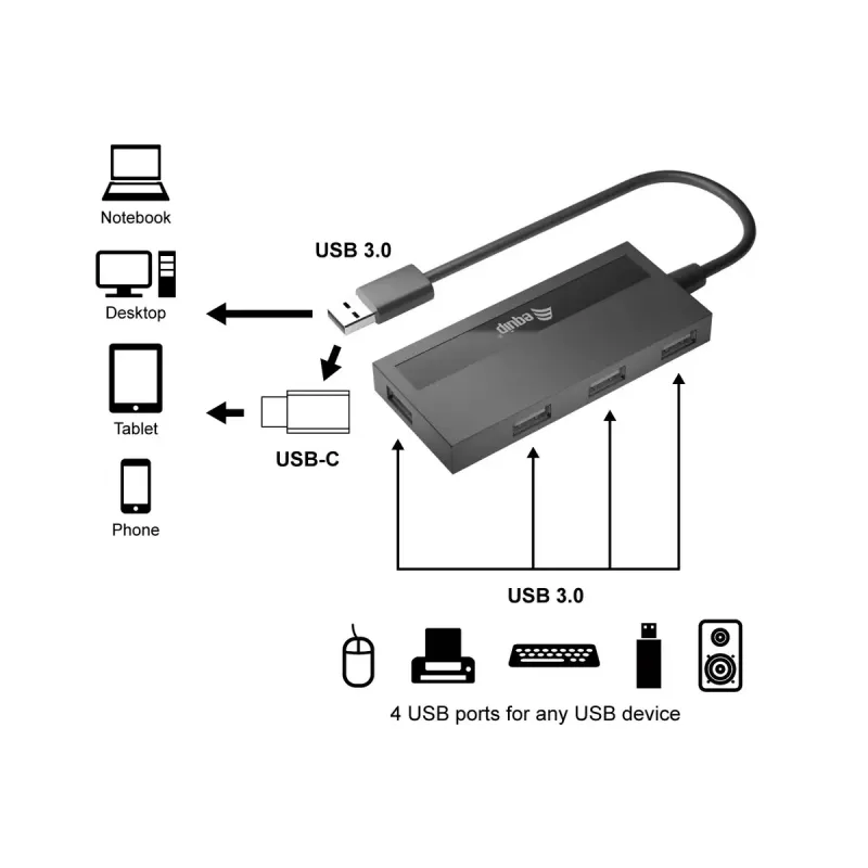 Hub USB 3.0 Equip de 4 portas com adaptador USB-C