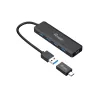 Hub USB 3.2 Gen 1 Equip de 4 portas com adaptador USB-C preto 5000 Mbit/s