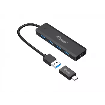 Hub USB 3.2 Gen 1 Equip de 4 portas com adaptador USB-C preto 5000 Mbit/s