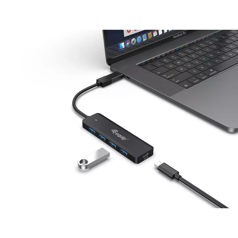 Hub USB 3.2 Gen 1 Equip de 4 portas com adaptador USB-C preto 5000 Mbit/s