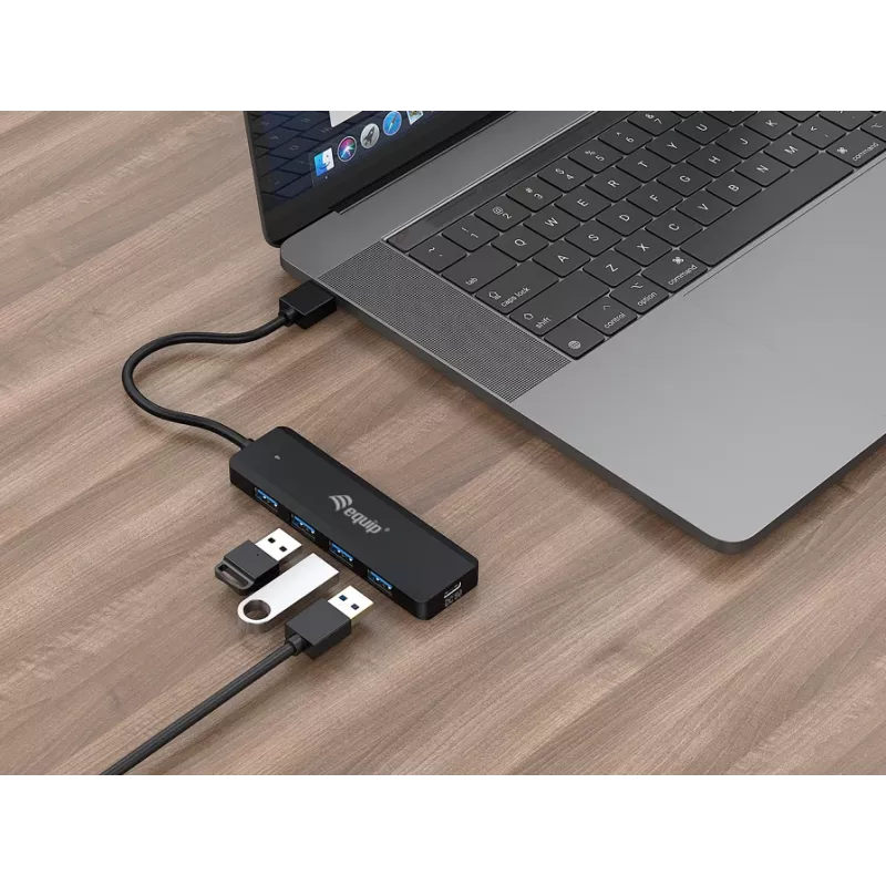 Hub USB 3.2 Gen 1 Equip de 4 portas com adaptador USB-C preto 5000 Mbit/s