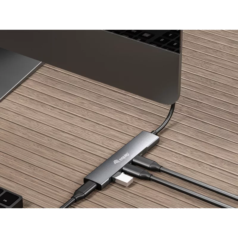 Equip 128963 hub USB-C de 4 portas USB 3.2 Gen 1 (3.1 Gen 1), 4x USB-C, 5 Gbit/s, alumínio, sem adaptador de corrente, preto/prateado
