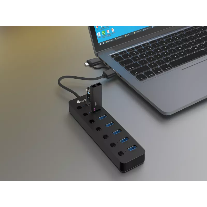 Hub USB Equip de 7 portas USB 3.2 Gen 1 com fonte de alimentação