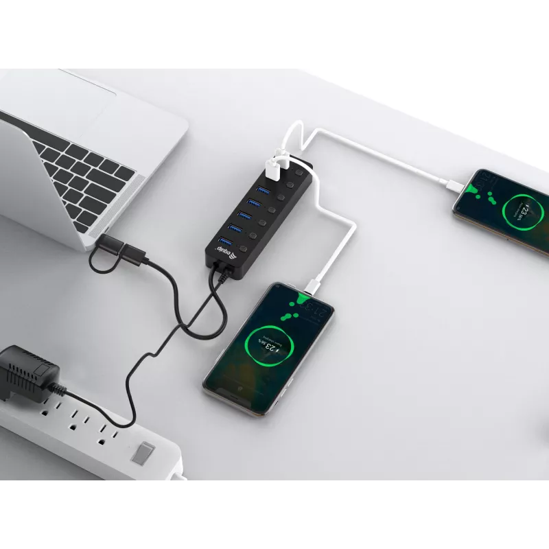 Hub USB Equip de 7 portas USB 3.2 Gen 1 com fonte de alimentação
