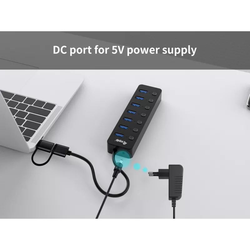 Hub USB Equip de 7 portas USB 3.2 Gen 1 com fonte de alimentação
