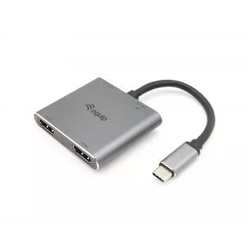 Adaptador dual-HDMI 4-em-1 Equip USB-C, USB 3.2 Gen 1 (3.1 Gen 1) Type-C, prateado, 4K Ultra HD, 30 Hz, HDMI, alumínio