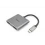Adaptador dual-HDMI 4-em-1 Equip USB-C, USB 3.2 Gen 1 (3.1 Gen 1) Type-C, prateado, 4K Ultra HD, 30 Hz, HDMI, alumínio
