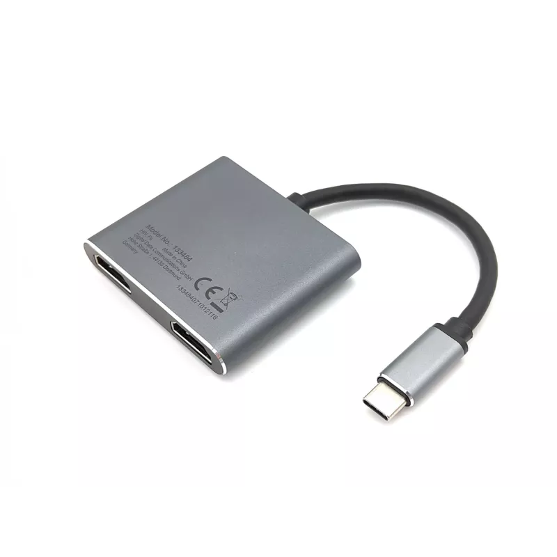 Adaptador dual-HDMI 4-em-1 Equip USB-C, USB 3.2 Gen 1 (3.1 Gen 1) Type-C, prateado, 4K Ultra HD, 30 Hz, HDMI, alumínio