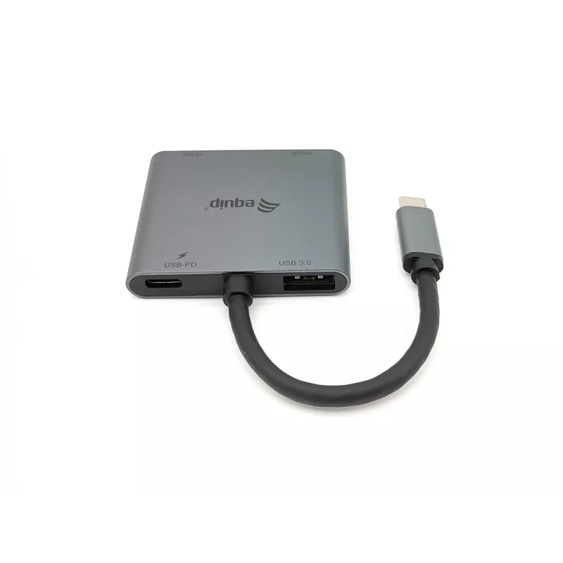 Adaptador dual-HDMI 4-em-1 Equip USB-C, USB 3.2 Gen 1 (3.1 Gen 1) Type-C, prateado, 4K Ultra HD, 30 Hz, HDMI, alumínio