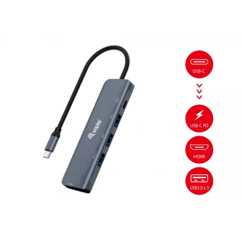 Adaptador multifunções Equip USB-C 5 em 1, HDMI, USB 3.2 GEN1, 100W USB PD