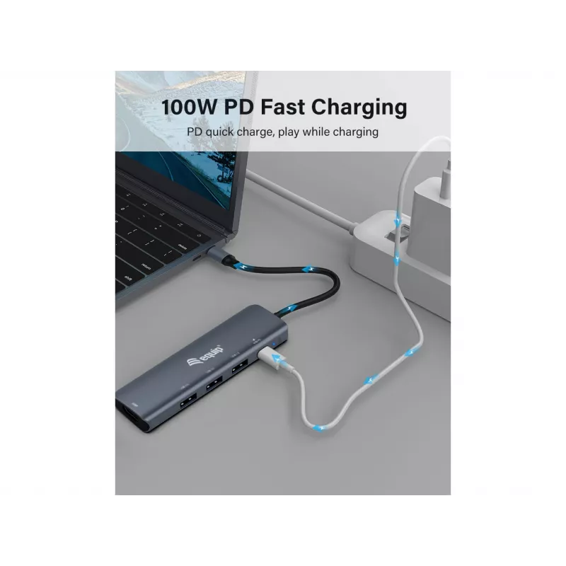 Adaptador multifunções Equip USB-C 5 em 1, HDMI, USB 3.2 GEN1, 100W USB PD