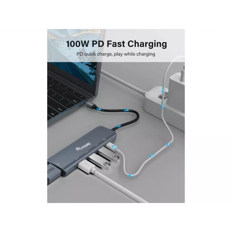Adaptador multifunções Equip USB-C 5 em 1, HDMI, USB 3.2 GEN1, 100W USB PD