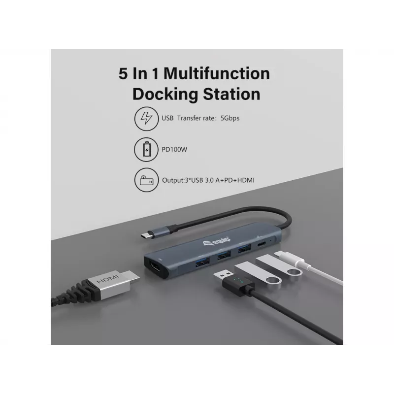 Adaptador multifunções Equip USB-C 5 em 1, HDMI, USB 3.2 GEN1, 100W USB PD