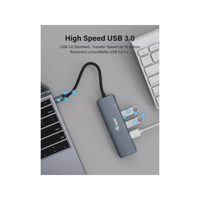 Adaptador multifunções Equip USB-C 5 em 1, HDMI, USB 3.2 GEN1, 100W USB PD