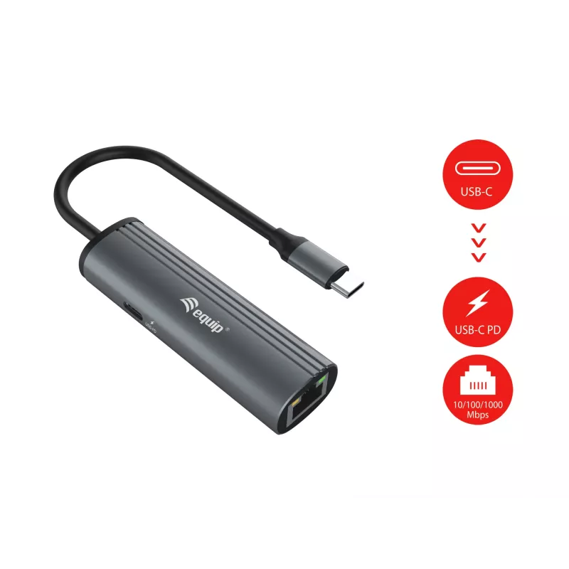 Adaptador Equip USB-C para RJ45 Gigabit + PD USB Type-C 100W