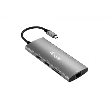 Adaptador multifunções Equip USB-C 9-em-1, HDMI 4K/60Hz, Gigabit-LAN, USB 3.2 GEN1, SD/TF, 100W USB PD