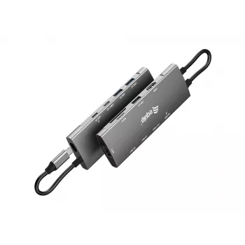 Adaptador multifunções Equip USB-C 9-em-1, HDMI 4K/60Hz, Gigabit-LAN, USB 3.2 GEN1, SD/TF, 100W USB PD