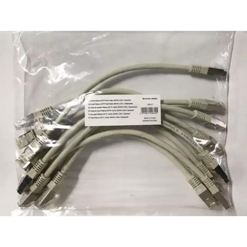 Cabo de rede Equip Cat.6A Platinum S/FTP, cinzento, 0,25 m, 10 unid./conjunto