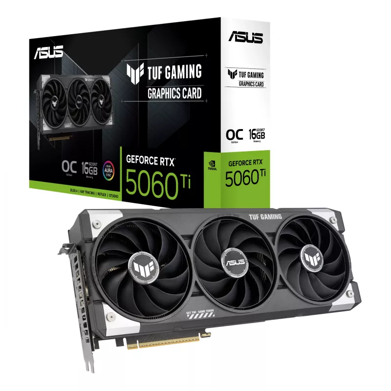 Placa gráfica ASUS GeForce RTX 5060 Ti — 16 GB GDDR7, PCIe 5.0, 128-Bit, 3xDP 2.1b + 1xHDMI 2.1b, 302 mm, 3 ventoinhas