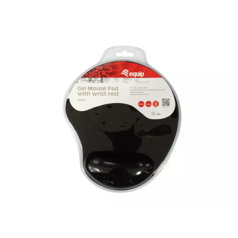 Equip Tapete de rato em gel, preto, liso, tecido, gel, poliuretano, apoio de pulso, base antiderrapante