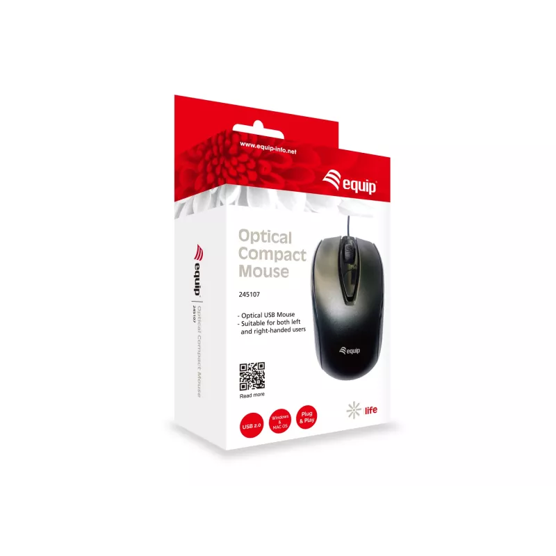 Equip 245107 Rato de escritório ambidestro USB Type-A ótico 1000 DPI